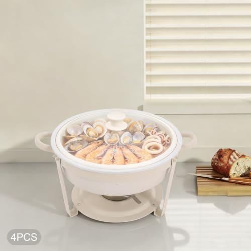 4-Pack 5Qt Chafing Dish Set Buffet Warmer with Glass Lids(White) in White, alternate view 6