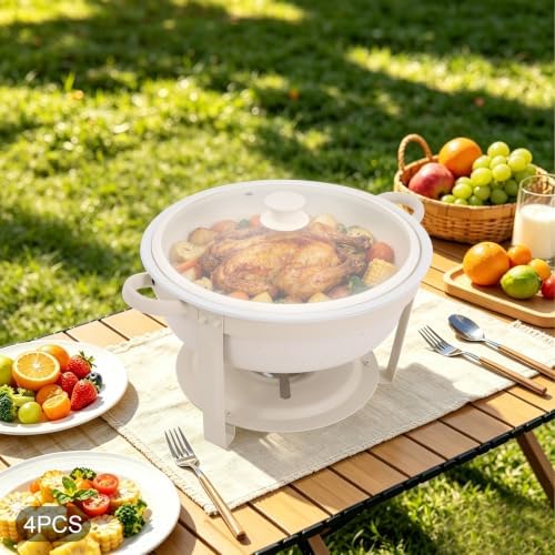 4-Pack 5Qt Chafing Dish Set Buffet Warmer with Glass Lids(White) in White, alternate view 7