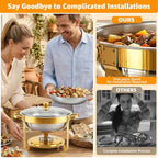 4 Pack 5QT Gold Chafing Dishes for Buffet, Installation-Free Stands, Round in Gold, alternate view 4