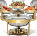 4 Pack 5QT Round Chafing Dishes for Buffet, Silver Lid Stainless Steel Food Warmer with Lid & Fuel Holder