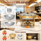 4 Pack 5QT Round Chafing Dishes for Buffet, Silver Lid Stainless Steel Food Warmer with Lid & Fuel Holder, alternate view 2