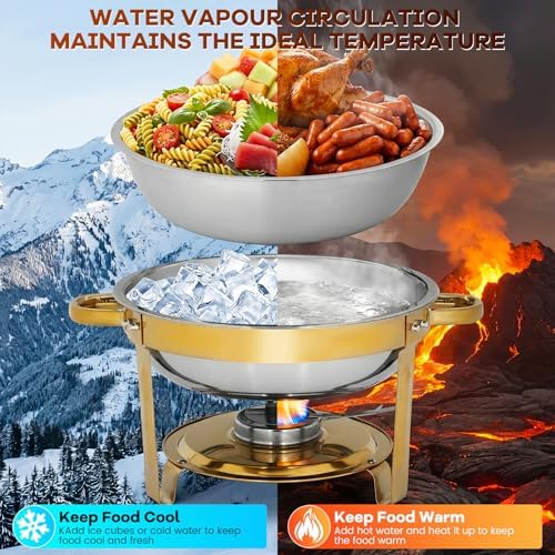 4 Pack 5QT Round Chafing Dishes for Buffet, Silver Lid Stainless Steel Food Warmer with Lid & Fuel Holder, alternate view 3