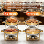 4 Pack 5QT Round Chafing Dishes for Buffet, Silver Lid Stainless Steel Food Warmer with Lid & Fuel Holder, alternate view 6