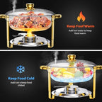 4 Pack 6 QT Round Chafing Dishes for Buffet with Glass Lid, Stainless Steel in Silver & Gold, alternate view 2