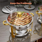 4 Pack 6 QT Round Chafing Dishes for Buffet with Glass Lid, Stainless Steel in Silver & Gold, alternate view 3