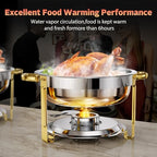4 Pack 6 QT Round Chafing Dishes for Buffet with Glass Lid, Stainless Steel in Silver & Gold, alternate view 4