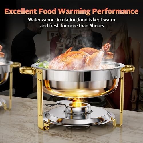 4 Pack 6 QT Round Chafing Dishes for Buffet with Glass Lid, Stainless Steel in Silver & Gold, alternate view 4