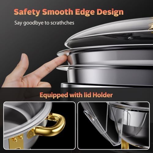 4 Pack 6 QT Round Chafing Dishes for Buffet with Glass Lid, Stainless Steel in Silver & Gold, alternate view 5