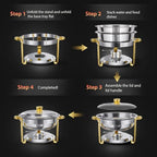 4 Pack 6 QT Round Chafing Dishes for Buffet with Glass Lid, Stainless Steel in Silver & Gold, alternate view 7