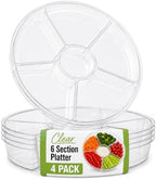 4 Pack, 6 Sectional Clear Plastic Serving Trays For Party - Heavy Duty Party Trays For Serving Food - 12 Inch