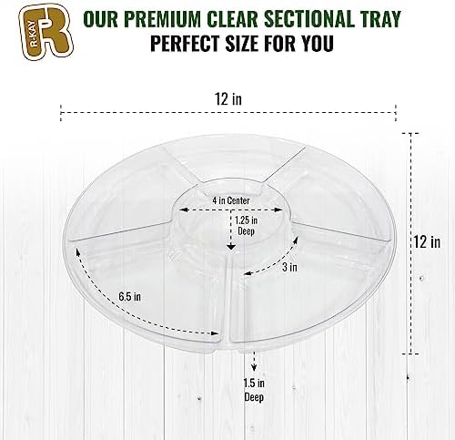 4 Pack, 6 Sectional Clear Plastic Serving Trays For Party - Heavy Duty Party Trays For Serving Food - 12 Inch, alternate view