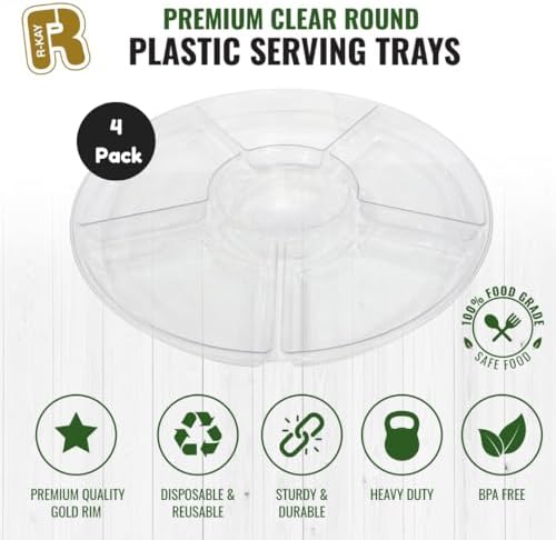 4 Pack, 6 Sectional Clear Plastic Serving Trays For Party - Heavy Duty Party Trays For Serving Food - 12 Inch, alternate view