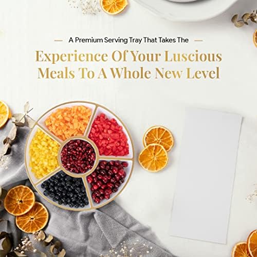 4 Pack, 6 Sectional White Plastic Serving Trays For Party With Gold Rim - Heavy Duty Gold Party Trays For, alternate view 2