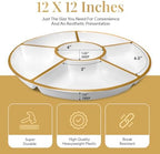 4 Pack, 6 Sectional White Plastic Serving Trays For Party With Gold Rim - Heavy Duty Gold Party Trays For, alternate view 4