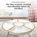 4 Pack, 6 Sectional White Plastic Serving Trays For Party With Gold Rim - Heavy Duty Gold Party Trays For, alternate view 5