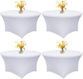 4 Pack 60 Inch Round Tablecloths White Spandex Fitted Table Covers