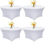 4 Pack 60 Inch Round Tablecloths White Spandex Fitted Table Covers