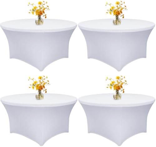 4 Pack 60 Inch Round Tablecloths White Spandex Fitted Table Covers