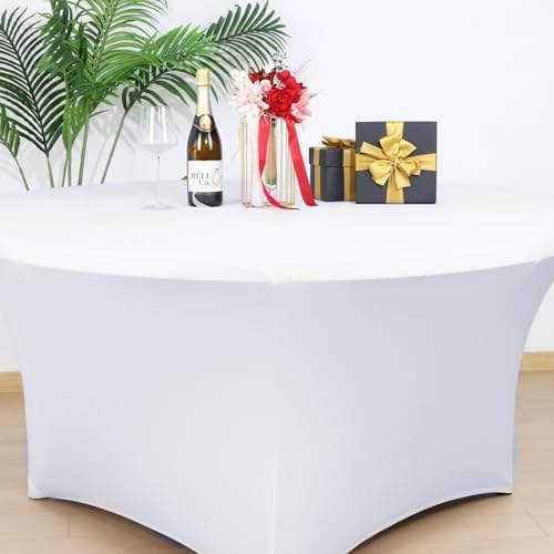 4 Pack 60 Inch Round Tablecloths White Spandex Fitted Table Covers, alternate view 2