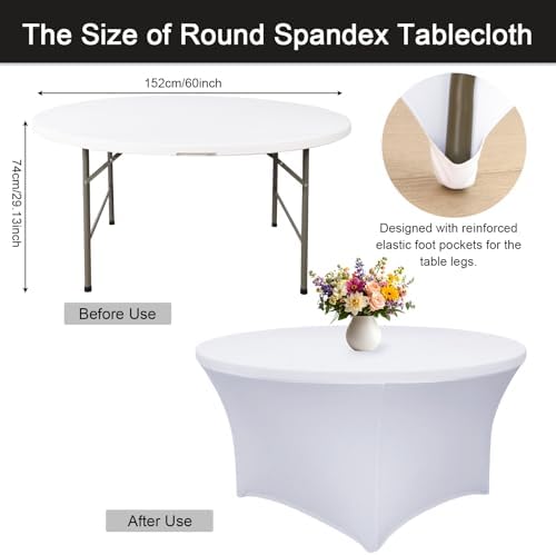 4 Pack 60 Inch Round Tablecloths White Spandex Fitted Table Covers, alternate view 3