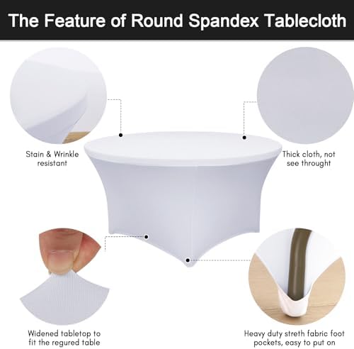 4 Pack 60 Inch Round Tablecloths White Spandex Fitted Table Covers, alternate view 4