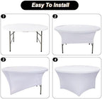 4 Pack 60 Inch Round Tablecloths White Spandex Fitted Table Covers, alternate view 5