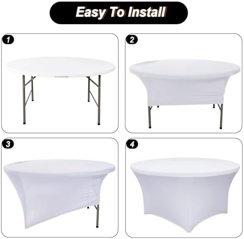 4 Pack 60 Inch Round Tablecloths White Spandex Fitted Table Covers, alternate view 5