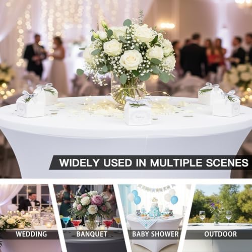 4 Pack 60 Inch Round Tablecloths White Spandex Fitted Table Covers, alternate view 7