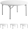4-Pack! 60" Round Granite White Plastic Folding Banquet Table - Heavy Duty, Perfect for Parties & Weddings