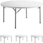 4-Pack! 60" Round Granite White Plastic Folding Banquet Table - Heavy Duty, Perfect for Parties & Weddings