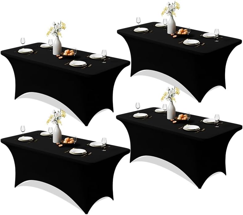 4 Pack 6FT Black Spandex Table Cloth 72 x 30 Inch in 72 x 30 Inch