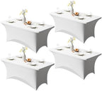 4 Pack 6FT White Spandex Table Cloth 72 x 30 Inch in 72 x 30 Inch