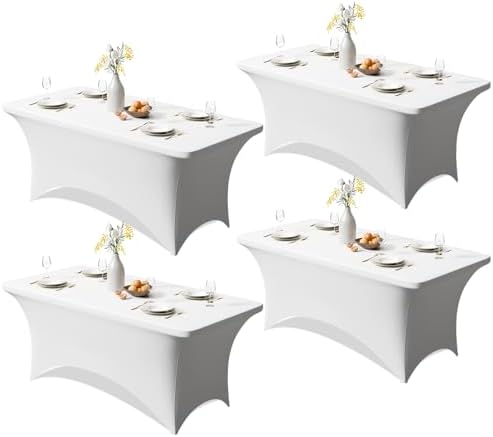 4 Pack 6FT White Spandex Table Cloth 72 x 30 Inch in 72 x 30 Inch