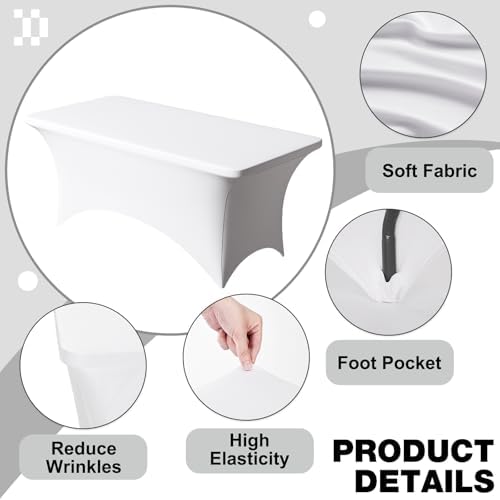 4 Pack 6FT White Spandex Table Cloth 72 x 30 Inch in 72 x 30 Inch, alternate view 4