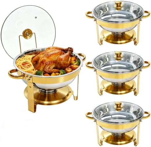 4-Pack 6QT Chafing Dishes for Buffet, 304 Stainless Steel Chafing Dish Buffet Set with Glass Lids & Lid Holders