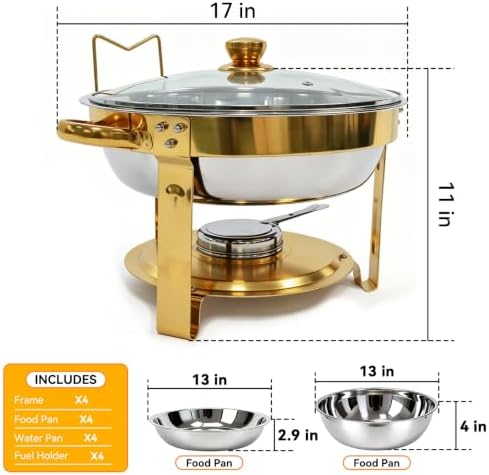 4-Pack 6QT Chafing Dishes for Buffet, 304 Stainless Steel Chafing Dish Buffet Set with Glass Lids & Lid Holders, alternate