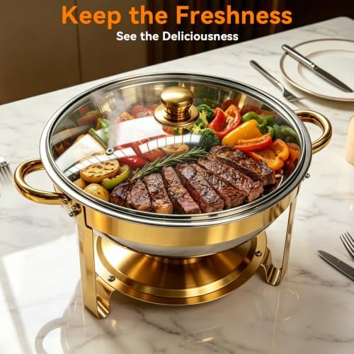 4-Pack 6QT Chafing Dishes for Buffet, 304 Stainless Steel Chafing Dish Buffet Set with Glass Lids & Lid Holders, alternate
