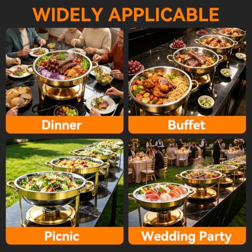 4-Pack 6QT Chafing Dishes for Buffet, 304 Stainless Steel Chafing Dish Buffet Set with Glass Lids & Lid Holders, alternate