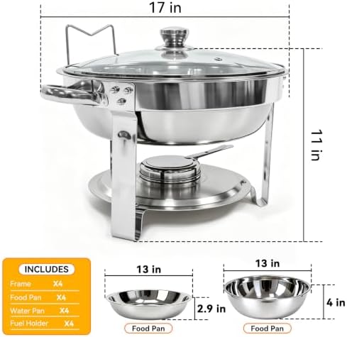 4-Pack 6QT Chafing Dishes for Buffet, 304 Stainless Steel Chafing Dish Buffet Set with Glass Lids & Lid Holders, alternate