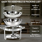 4-Pack 6QT Chafing Dishes for Buffet, 304 Stainless Steel Chafing Dish Buffet Set with Glass Lids & Lid Holders, alternate