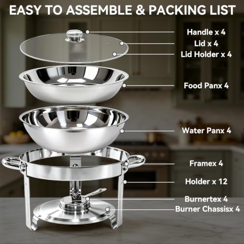 4-Pack 6QT Chafing Dishes for Buffet, 304 Stainless Steel Chafing Dish Buffet Set with Glass Lids & Lid Holders, alternate