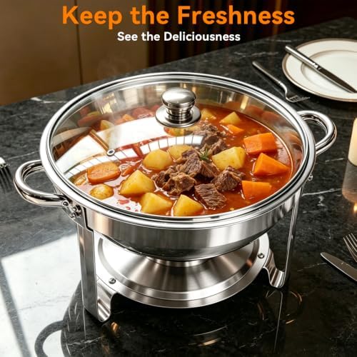 4-Pack 6QT Chafing Dishes for Buffet, 304 Stainless Steel Chafing Dish Buffet Set with Glass Lids & Lid Holders, alternate