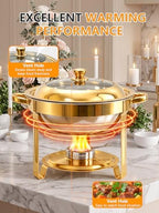 4 Pack 6QT Gold Chafing Dishes for Buffet, Installation-Free Stands, Round in Full Gold, alternate view 5