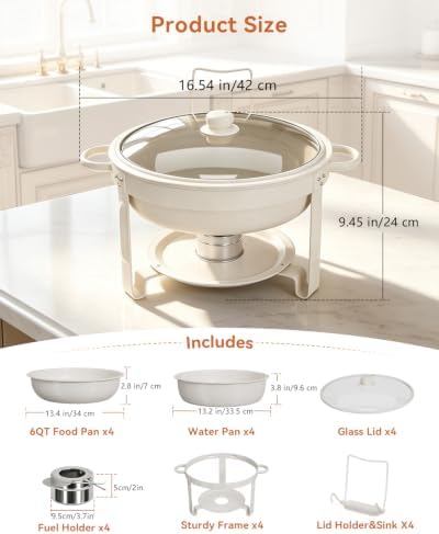 4 Pack 6QT Maifanite-Coated Chafing Dishes Set White, alternate view 2
