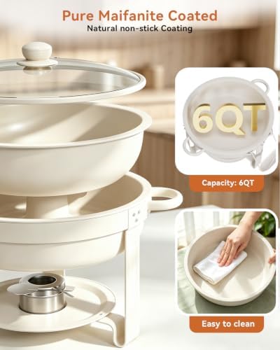 4 Pack 6QT Maifanite-Coated Chafing Dishes Set White, alternate view 3
