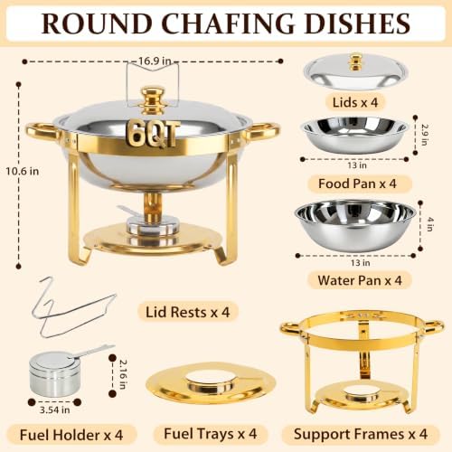 4 Pack 6QT Round Chafing Dishes, Buffet Servers and Warmers, alternate view 2