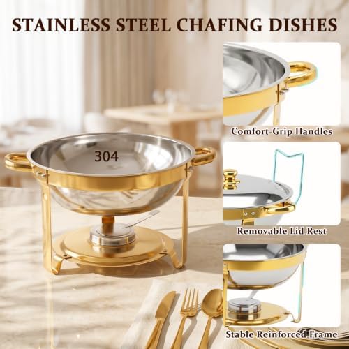 4 Pack 6QT Round Chafing Dishes, Buffet Servers and Warmers, alternate view 4