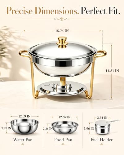 4 Pack 6QT Round Chafing Dishes for Buffet, Food Warmers for Party with Lid in Sliver, alternate view 2