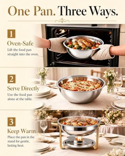 4 Pack 6QT Round Chafing Dishes for Buffet, Food Warmers for Party with Lid in Sliver, alternate view 3