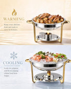 4 Pack 6QT Round Chafing Dishes for Buffet, Food Warmers for Party with Lid in Sliver, alternate view 5